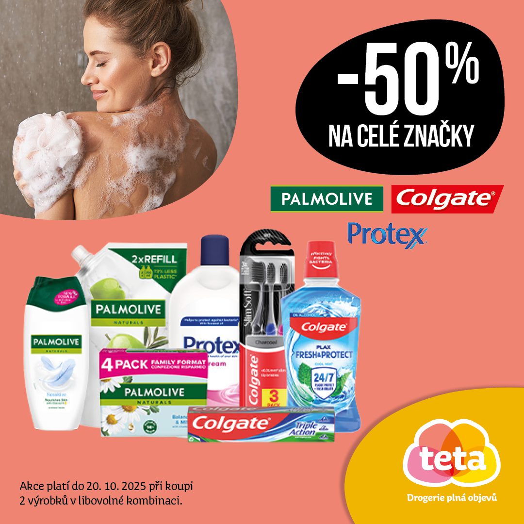 Sleva 50 % na značky Colgate, Palmolive a Protex – platí do 20. 10.!