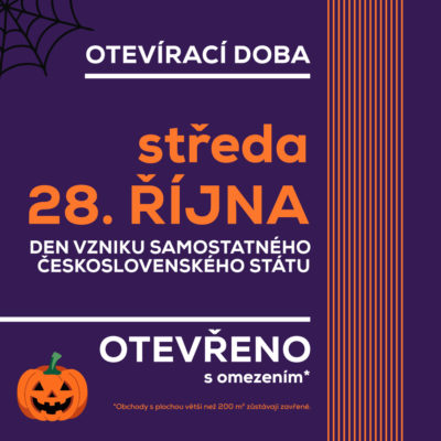 obrázek obsahuje: Otevírací doba 28. října