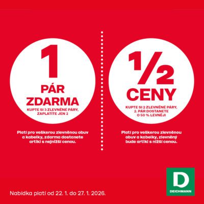 obrázek obsahuje: 1 pár zdarma při koupi 3 zlevněných párů obuvi, a 2. pár za polovinu ceny, při koupi 2 párů zlevněné obuvi.