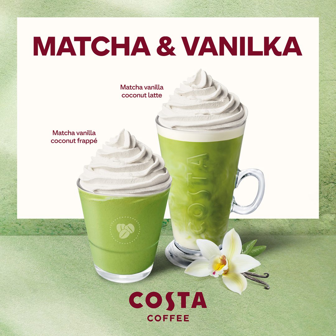 Matcha vanilla coconut latte & Matcha vanilla coconut frappé