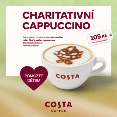 obrázek obsahuje: Pomozte dětem: cappuccino pro dobrou věc
