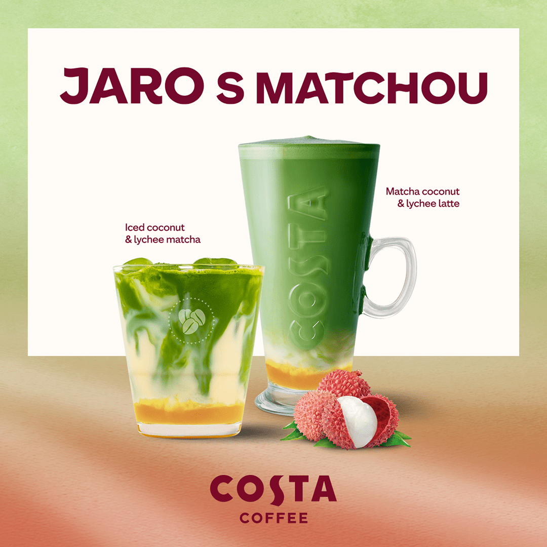 Matcha coconut & lychee latte a&nbsp;Iced coconut & lychee matcha