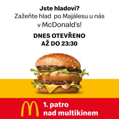 obrázek obsahuje: Dnes výjimečně otevřeno déle! 🍔