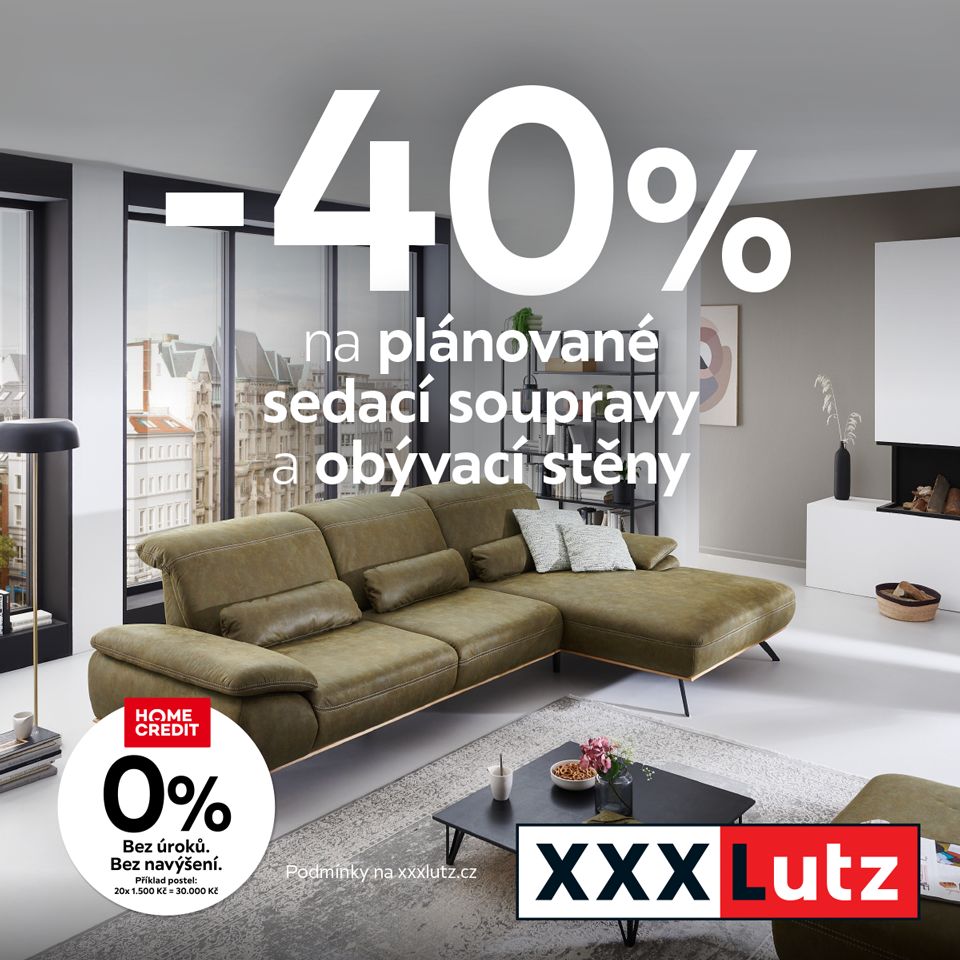 -40&nbsp;% na plánované sedací soupravy a&nbsp;obývací stěny