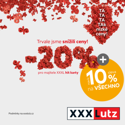 obrázek obsahuje: -20 % + navíc 10 % na VŠECHNO