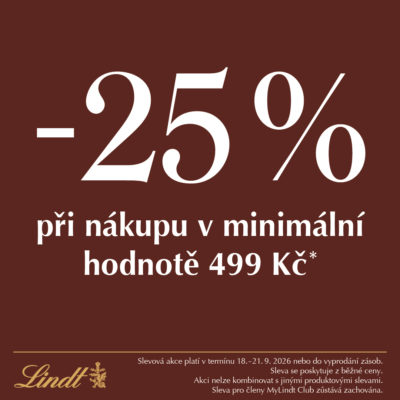 obrázek obsahuje: -25 % při nákupu v minimální hodnotě 499 Kč