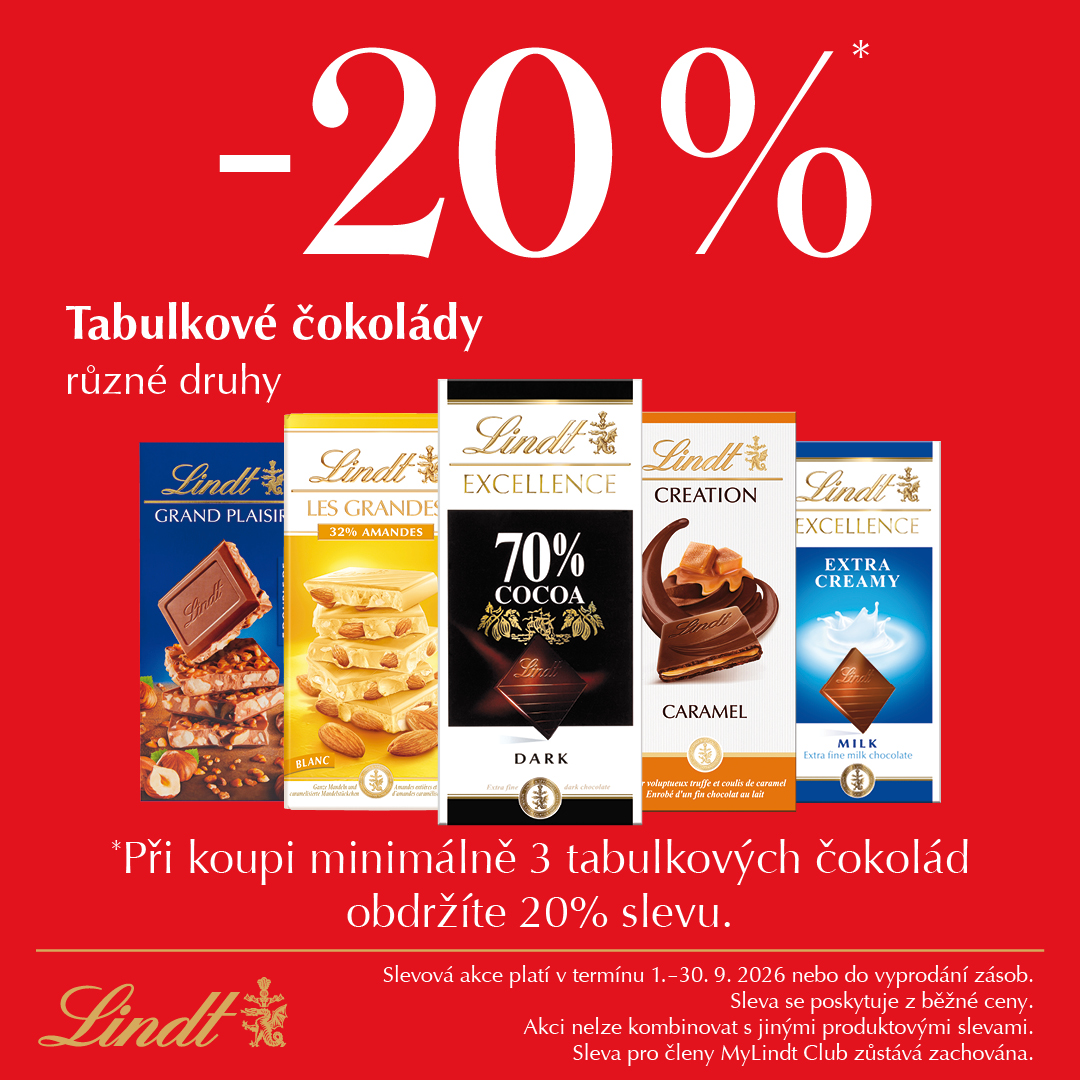 -20 %* na tabulkové čokolády